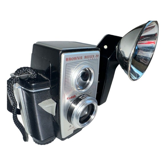 Vintage Kodak Brownie Reflex 20 Camera Kodalite Midget Flashholder Carry Case - Picture 2 of 10